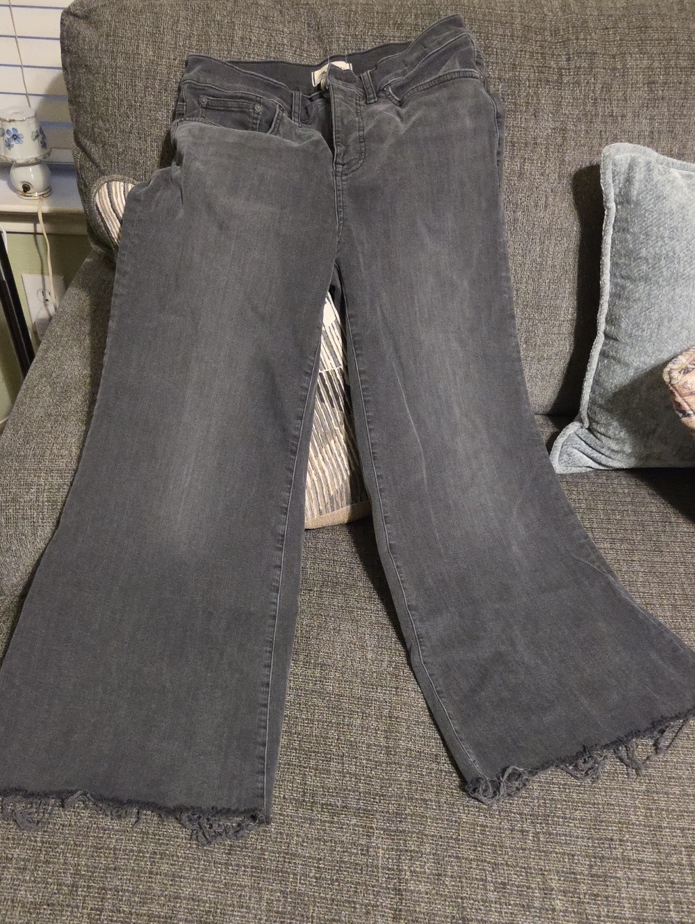 Madewell Gray Flare Jeans with Raw Hem